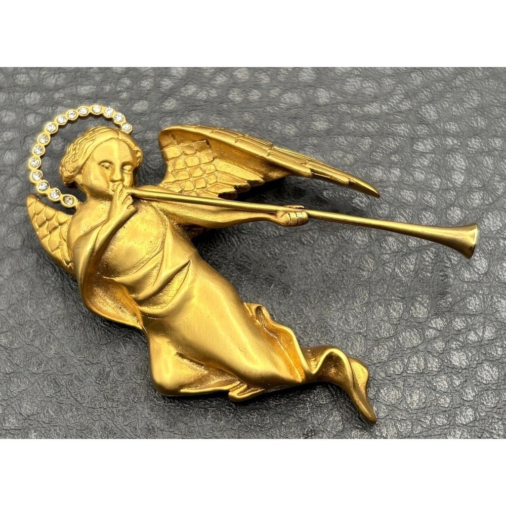 Vintage MMA METROPOLITAN MUSEUM ART NCMA Angel Cherub Brooch Pin Rhinestone Halo